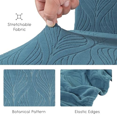 Yellow Weaves Elastic Stretchable Dining Chair Covers, Removable Washable Elastic Self Jacquard Dining Chair Covers (Set of 4, Botanical Teal Blue) - Image 4