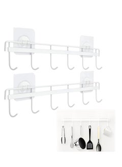Oasisgalore 2 Pack Kitchen Utensil Hooks, Utensil Hangers with 6 Hooks Space Saving No Drilling Waterproof Wall Hook for Kitchen Bathroom Bedroom White  - Image 1