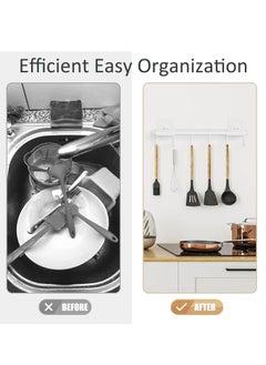 Oasisgalore 2 Pack Kitchen Utensil Hooks, Utensil Hangers with 6 Hooks Space Saving No Drilling Waterproof Wall Hook for Kitchen Bathroom Bedroom White  - Image 3