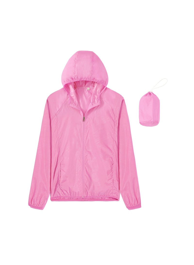 Loquat Men Quick Dry Breathable Elastic Coat wIth Bag Pink 