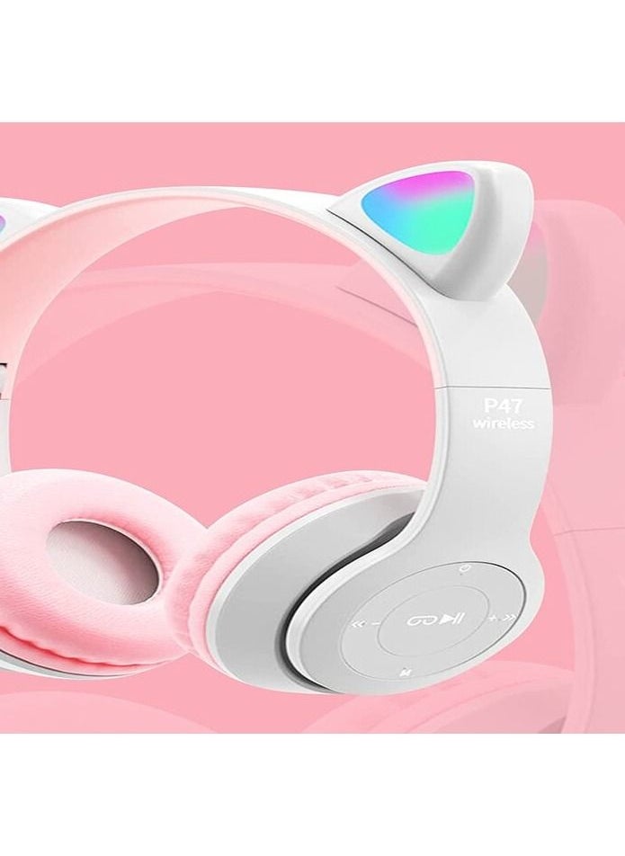 P47 Wireless Gaming Headset, Bluetooth 5.0 Cat Ear Headphones, Kids Headphones,LED Light Up Bluetooth Over Ear Headphones for Kids and Adults Wearing(Gray))  - Image 2
