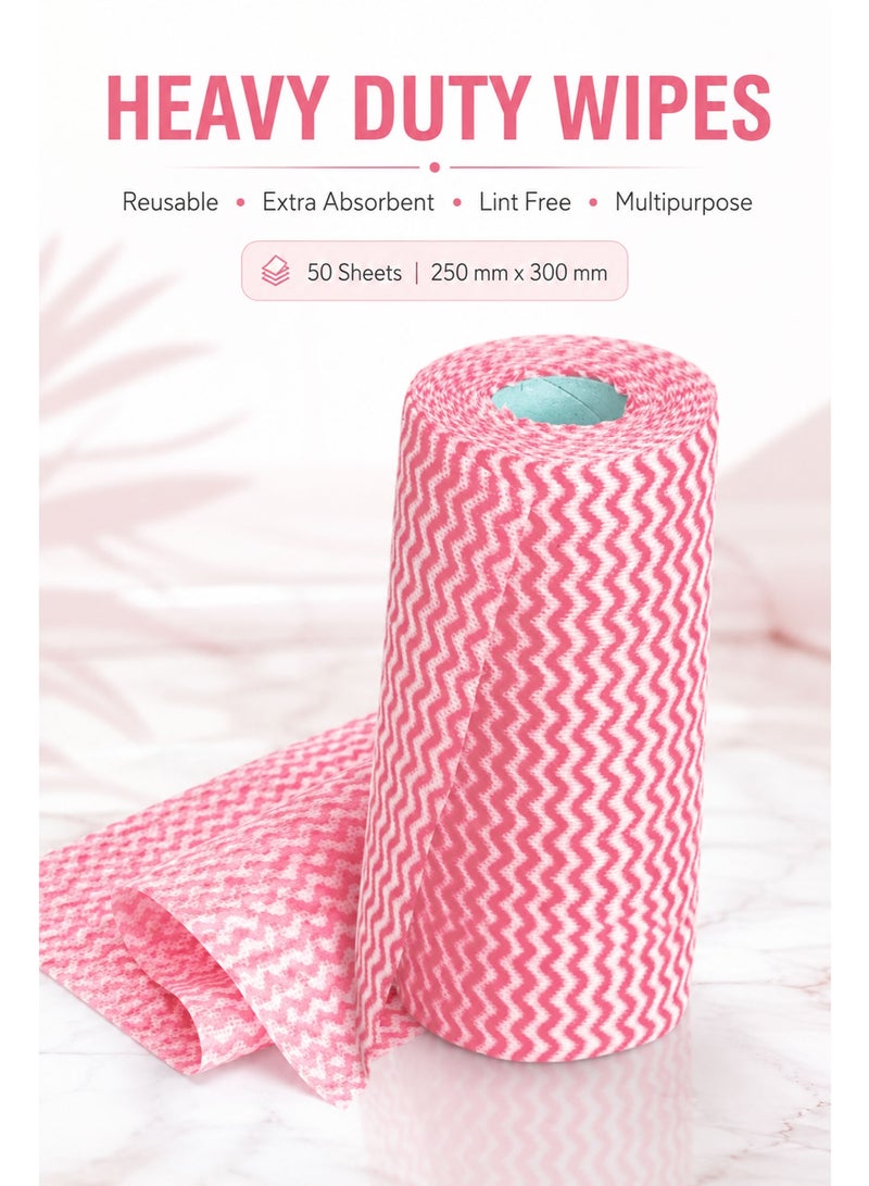 Heavy Duty Reusable Cleaning Wipes Roll, 50 Sheets Multipurpose Washable Cleaning Cloths for Kitchen, Household, Glass & Surface Cleaning (250x300mm) - Image 5