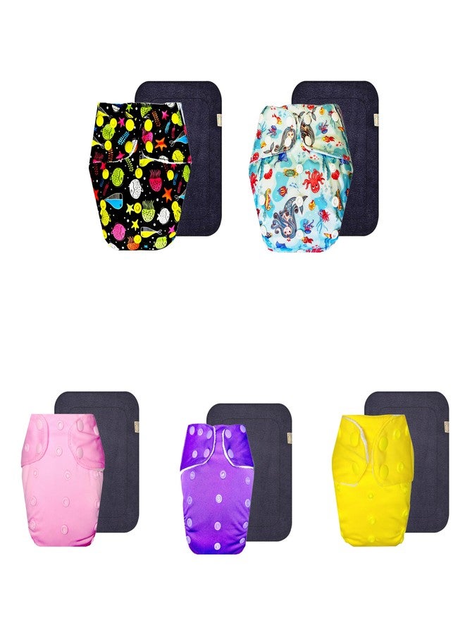 حفاضات قماشية فاخرة من دمبلدو مع حشوة سوداء (عبوة من 5) | مضادة للحساسية | وسادة ماصة من 6 طبقات | سهلة التنظيف | مناسبة للارتداء طوال اليوم | من 3 أشهر إلى 3 سنوات | مناسبة للجنسين - Image 1