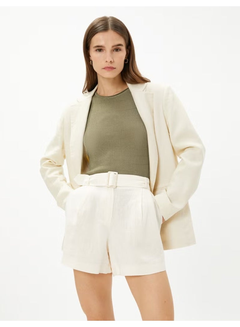 KOTON Linen Blend Shorts with Pockets and Belt - Image 1