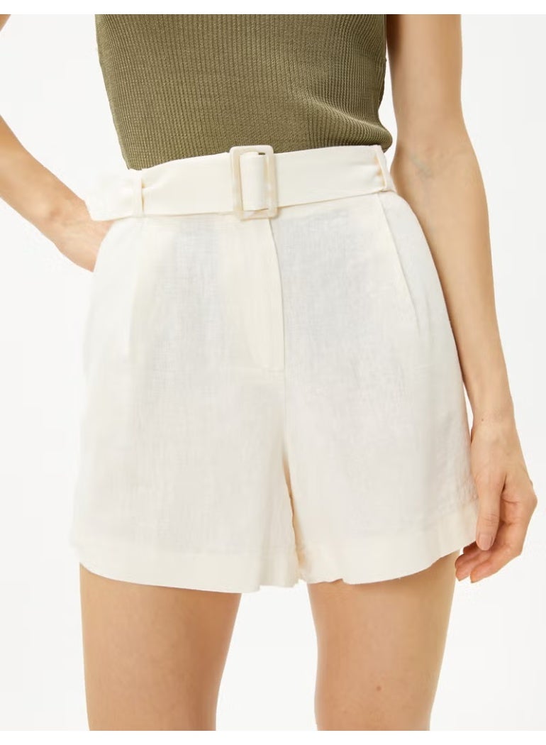 KOTON Linen Blend Shorts with Pockets and Belt - Image 4