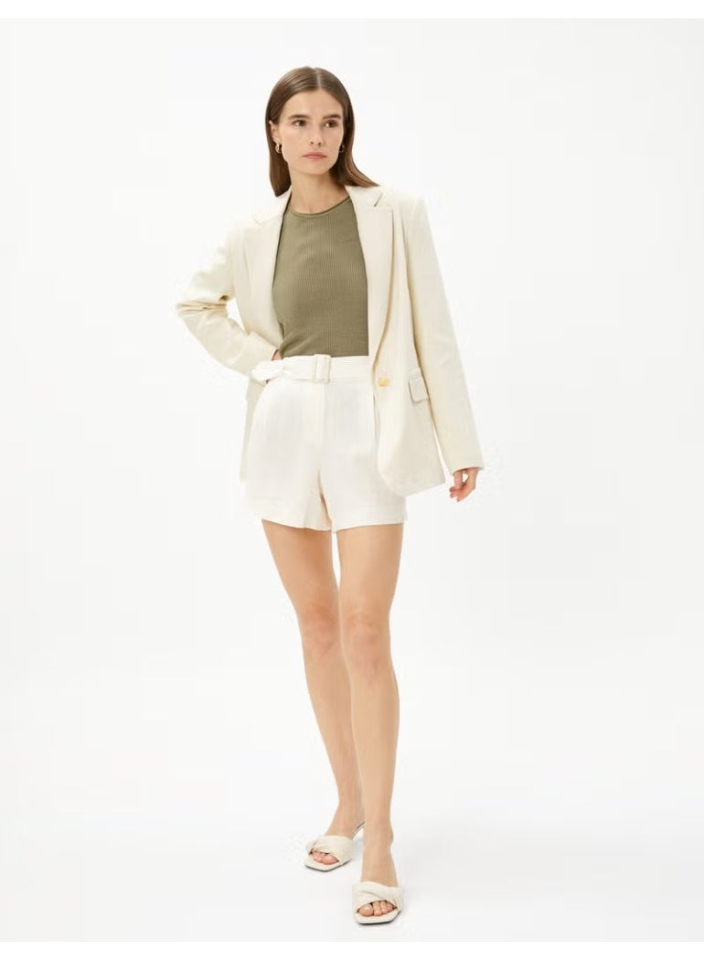 KOTON Linen Blend Shorts with Pockets and Belt - Image 2