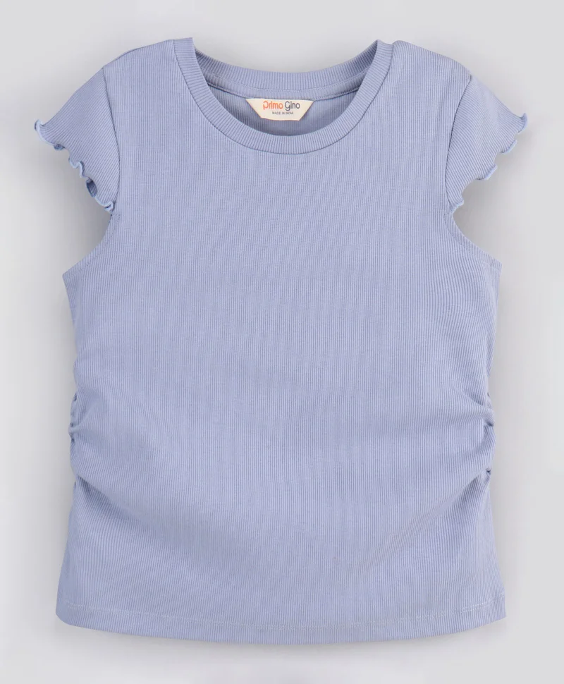 Primo Gino Primo Gino Two Piece Set Of Dress & Short Sleeves T-Shirt In Softer 2 x 2 Rib Cotton Elastane Fabric - Blue Pink