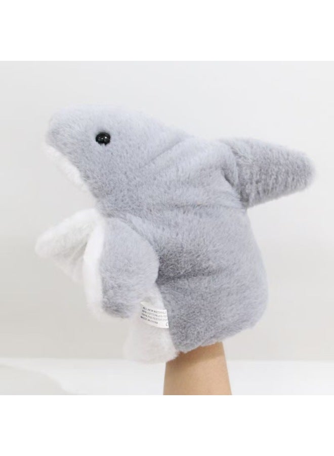 Plush Soft Shark Hand Doll Gloves Plush Toy Mouth-opening Parent-child Interactive Storytelling Performance Doll-Color:Gray Shark Hand Puppet-Height:16CM  - Image 1