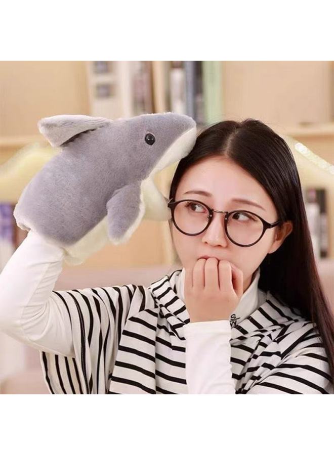 Plush Soft Shark Hand Doll Gloves Plush Toy Mouth-opening Parent-child Interactive Storytelling Performance Doll-Color:Gray Shark Hand Puppet-Height:16CM  - Image 3