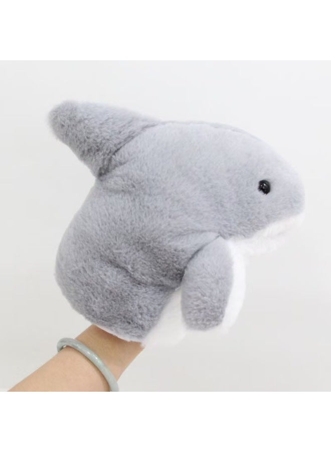 Plush Soft Shark Hand Doll Gloves Plush Toy Mouth-opening Parent-child Interactive Storytelling Performance Doll-Color:Gray Shark Hand Puppet-Height:16CM  - Image 4