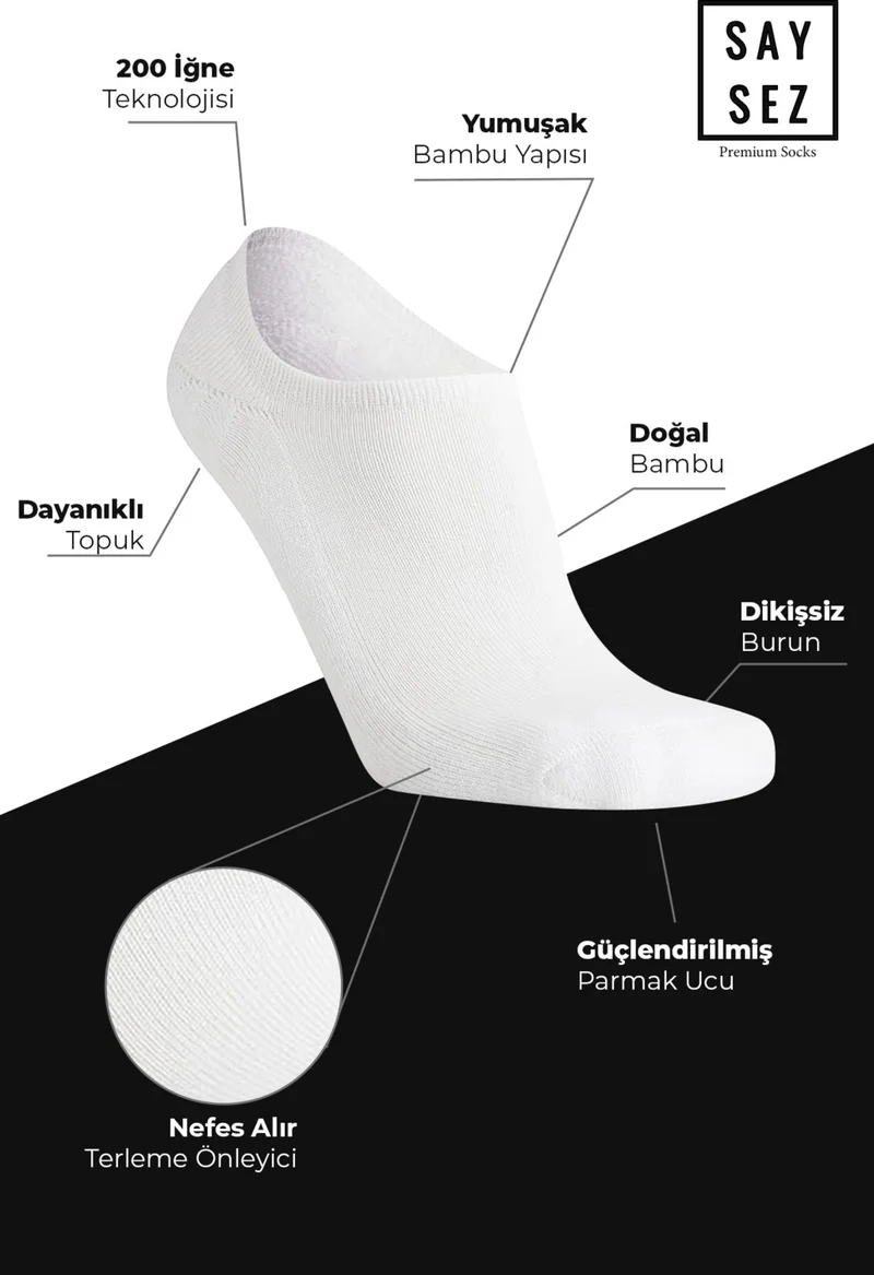 Saysez Bamboo Women's Sneaker Black and White Socks Seamless Invisible Ankle Sports Socks Premium Pack of 4