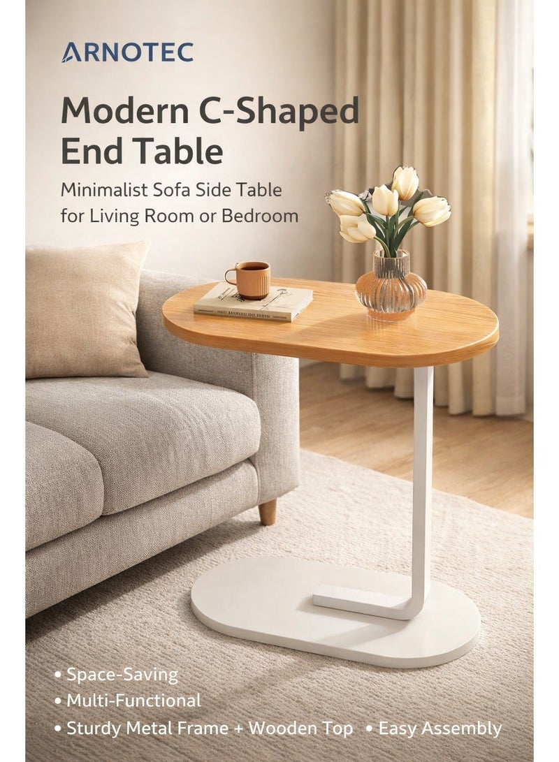 ARNOTEC Modern C-Shaped End Table – Minimalist Sofa Side Table for Living Room or Bedroom | Small Coffee Table with Metal Frame & Wooden Top | Space-Saving, Portable, Easy Assembly (45×30×60cm) - Image 1