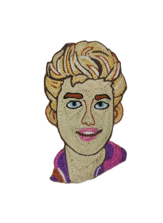 Abeo Handmade Artisanal Embroidered Character Brooch, White and Gold with Purple Accents, 2-2.5 Inches, Beaded Design for Sarees and Dresses - Image 2