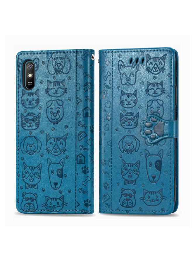 The Bros Case For Xiaomi Redmi 9A Cute Cat and Dog Embossed Horizontal Flip Leather Case with Holder & Card Slots & Wallet & Lanyard