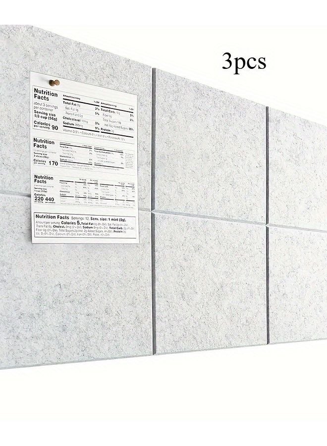 3pcs Silvery Grey Cork Felt Wall Tiles Push Pin Bulletin Boards Damage Free Installation - Image 1