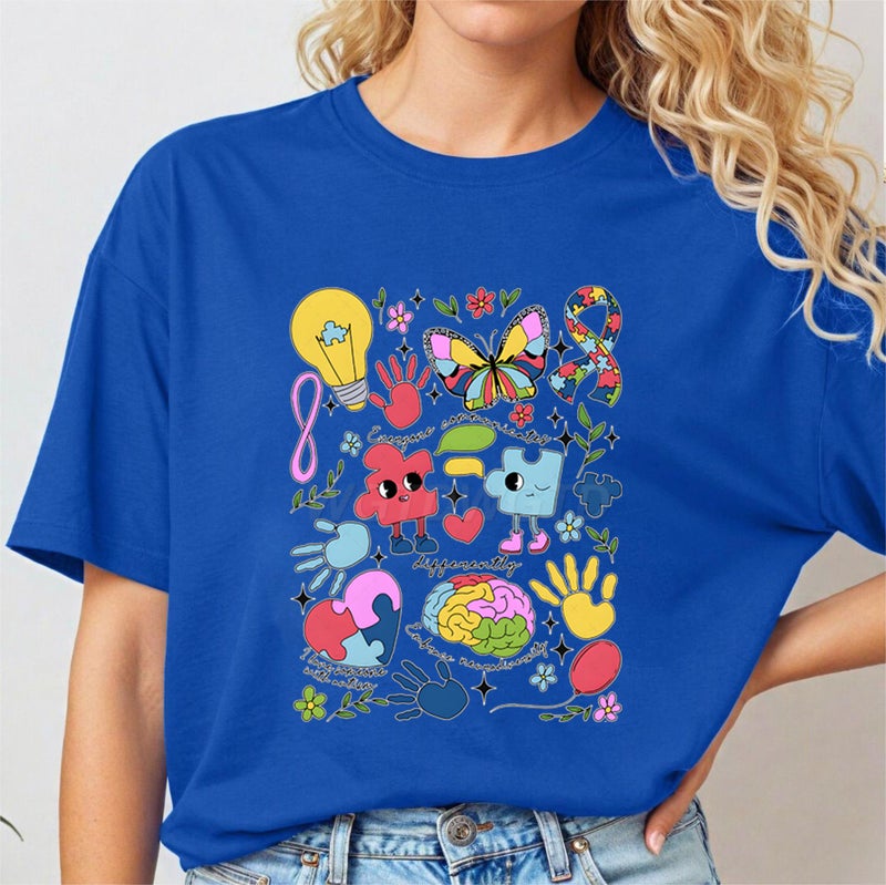 Autism Casual Short-Sleeved High Street Comfortable All-Match Sweatshirt Unisex Men'S And Women'S Top Loose Round Neck T-Shirt - Image 1