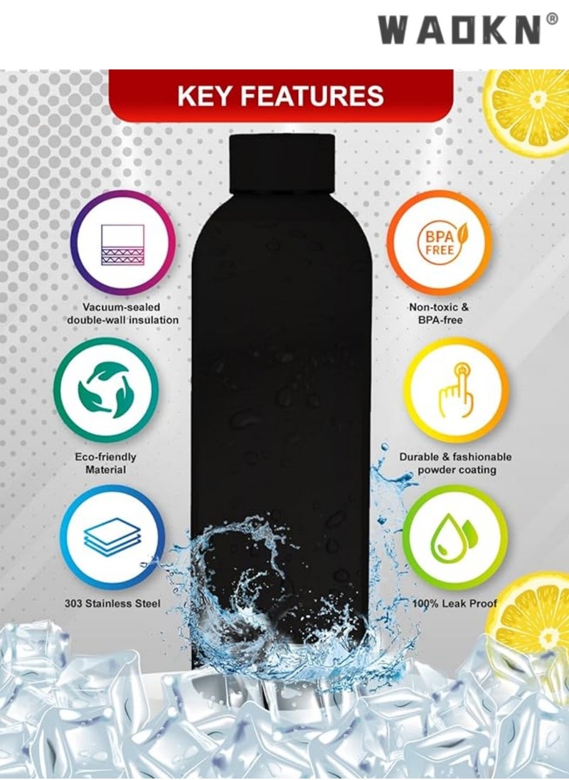 WAOKN Water Bottle Stainless Steel, Drinking Thermos Double Wall Insulated Water Bottles for Hot and Cold Water Kids School Hydro Flask Metal Water Bottle for Gym Office Water Bottle  - Image 2