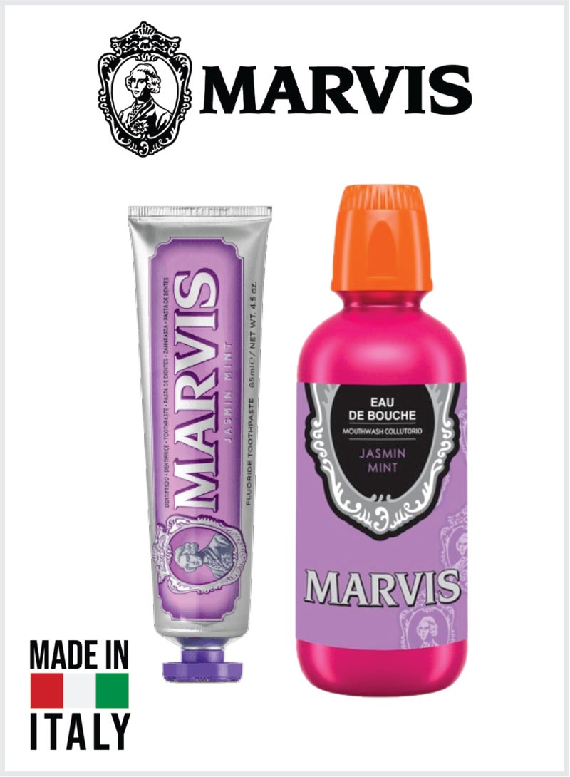 Marvis Jasmin Mint Oral Care Set – Fluoride Toothpaste 85ml + Mouthwash 400ml, Fresh Breath & Daily Hygiene - Image 1