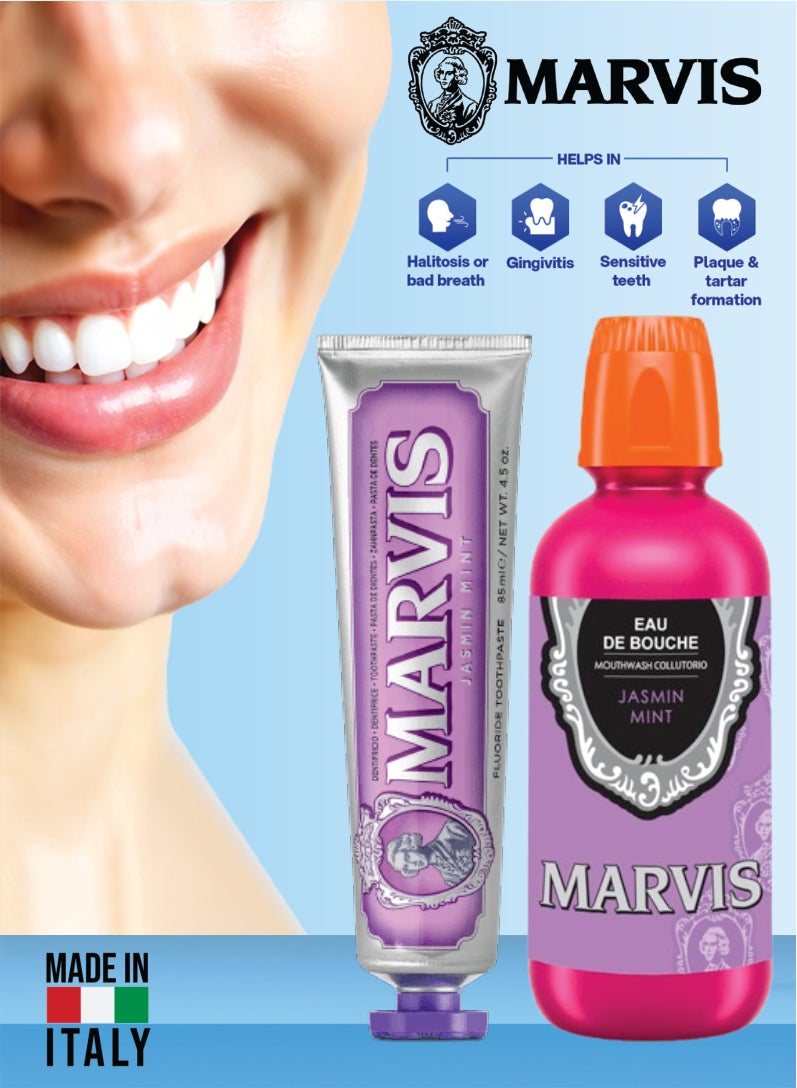 Marvis Jasmin Mint Oral Care Set – Fluoride Toothpaste 85ml + Mouthwash 400ml, Fresh Breath & Daily Hygiene - Image 2