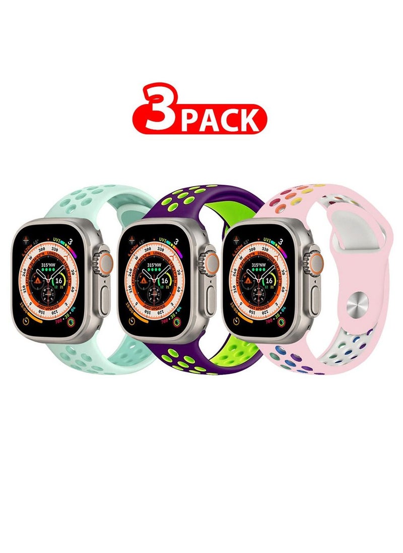 CATANES - 3 Pack For Apple Watch 49mm 45mm 44mm 42mm Silicone Sport Band Nike Strap Compatible With iWatch Series Ultra/8/7/SE/6/5/4/3/2/1 - Image 1