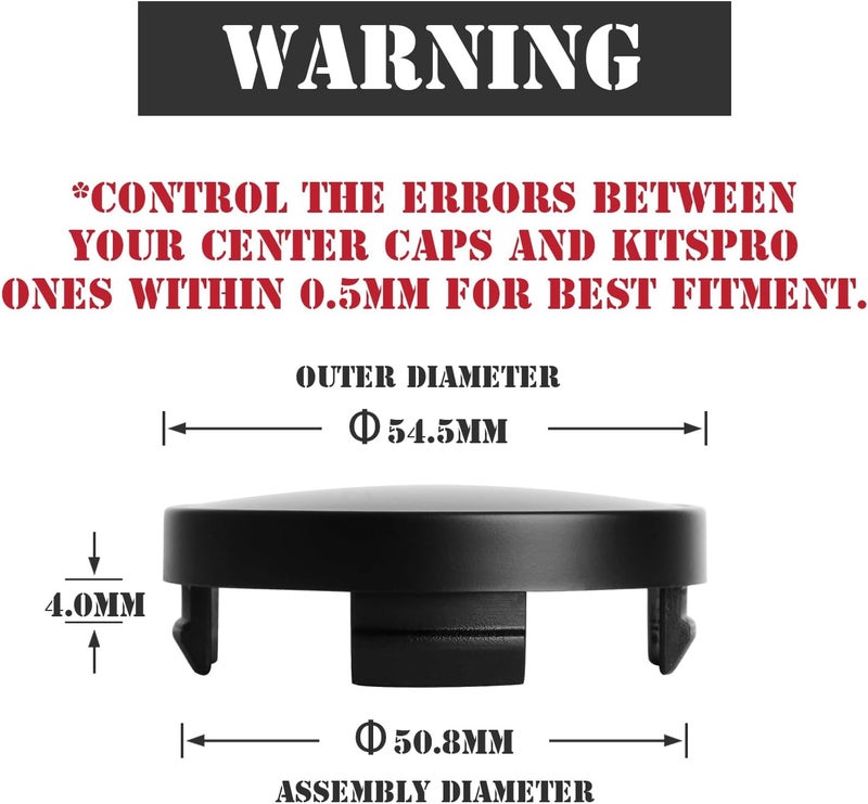 KitsPro 2.15Inch 55MM Wheel Center Caps for Ford 6M211003AA Rim Hub Caps, Pack of 4 (Matte Black, Outer 55MM, Inner 51MM) - Image 2