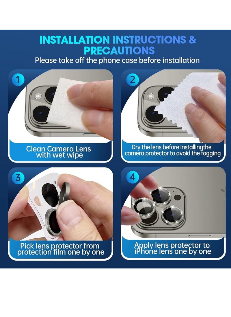 Raxoom iPhone 15 Pro - iPhone 15 Pro Max Camera Lens Protector, 9H Tempered Glass Camera Cover Screen Protector Metal Individual Ring for iPhone 15 Pro 6.1 inch iPhone 15 Pro Max 6.7 inch[Glitter](Natural Ti - Image 5