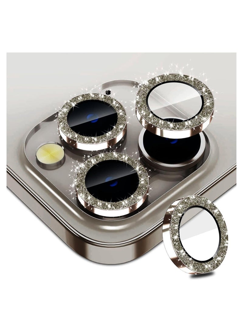 Raxoom iPhone 15 Pro - iPhone 15 Pro Max Camera Lens Protector, 9H Tempered Glass Camera Cover Screen Protector Metal Individual Ring for iPhone 15 Pro 6.1 inch iPhone 15 Pro Max 6.7 inch[Glitter](Natural Ti - Image 1