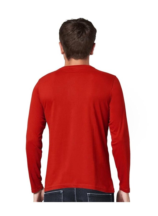 OPLU Store Men's Regular Fit Om Symbol with Yoga Pose Cotton Printed V Neck Full Sleeves Yoga Tshirt. Yoga, Exercise, Gym, Fitness, Om Symbol, Trending Tshirts, Pootlu. Red,Small - Image 2