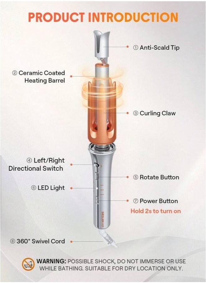 Hair Curler | Automatic Curling Iron with Ceramic Barrel and Anti-Tangle Design | Fast Heating Styler for Loose Waves and Tight Curls | Compact Cordless Curler for Home, Travel & Salon Use – Safe & Easy to Operate