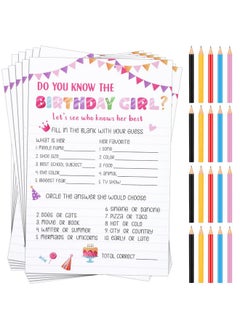 Marspark 50 Sheets Who Knows The Birthday Girl Game Cards Birthday Girl Party Game Cards With 20 Pieces Pre Pointed Wood Pencils Notebook Themed Party Activity Card For Sleepover Slumber Party Supplies  - Image 1