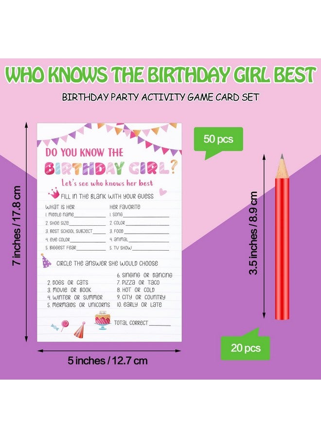 Marspark 50 Sheets Who Knows The Birthday Girl Game Cards Birthday Girl Party Game Cards With 20 Pieces Pre Pointed Wood Pencils Notebook Themed Party Activity Card For Sleepover Slumber Party Supplies - Image 2