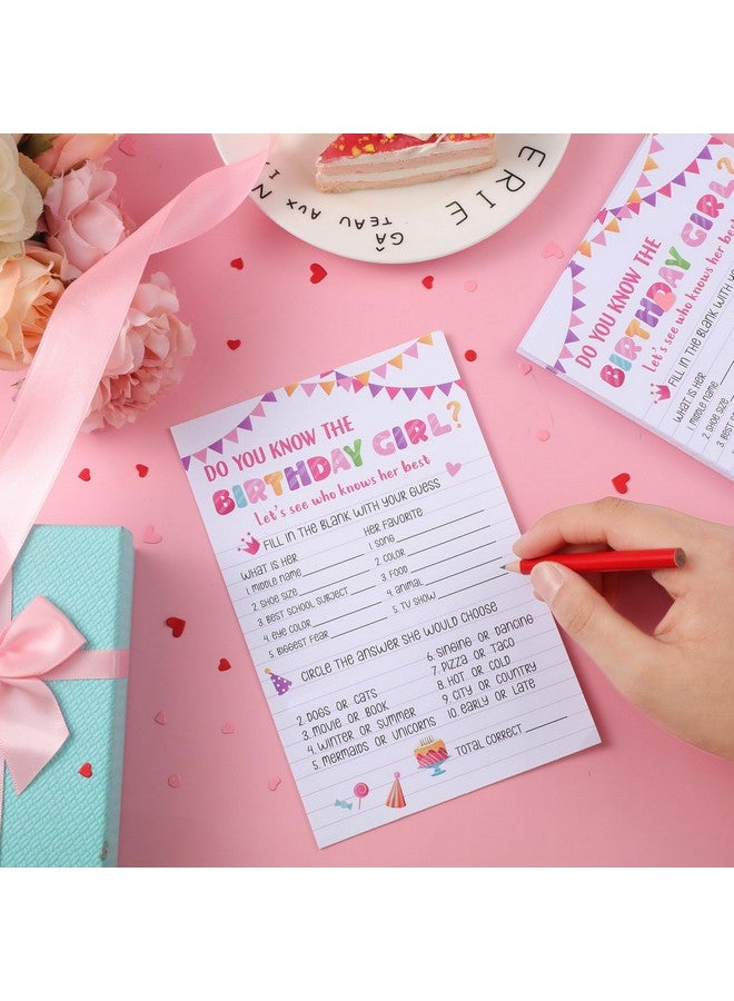 Marspark 50 Sheets Who Knows The Birthday Girl Game Cards Birthday Girl Party Game Cards With 20 Pieces Pre Pointed Wood Pencils Notebook Themed Party Activity Card For Sleepover Slumber Party Supplies - Image 5
