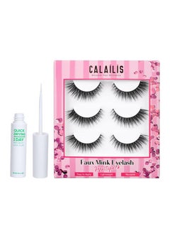 Calailis False Eyelash, Eye Makeup Lash 3D Faux Mink Fake Eyelash Long Natural Eyelashes 3 Pairs With 5G False Eyelash Glue (Cs30)  - Image 1