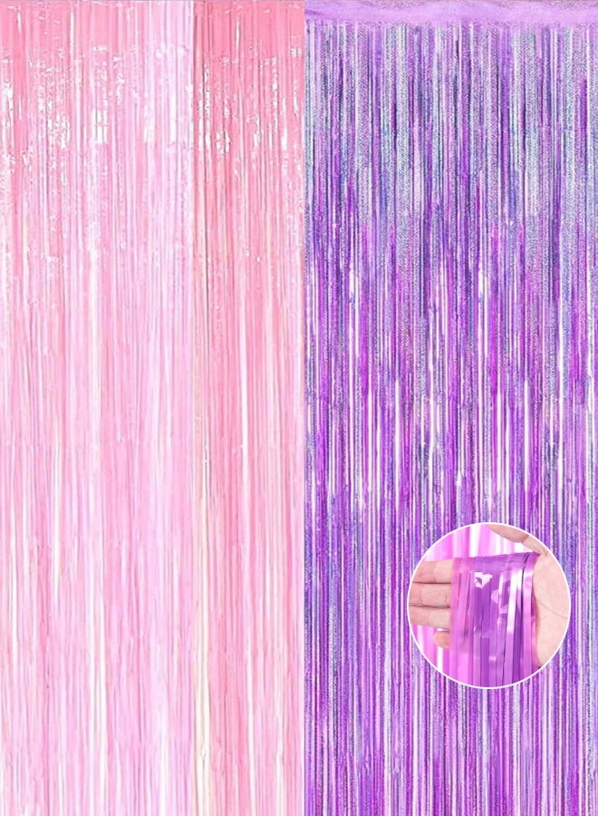 K Pop Demon Hunters Party Supplies, Shimmering Purplish Pink Foil Fringe Curtains for Party Decor Tinsel Backdrop for Photoshoot, Party Wall Decor with Glitter Streamers for Weddings, Baby Showers, Birthdays u0026 Stage Events - Image 1