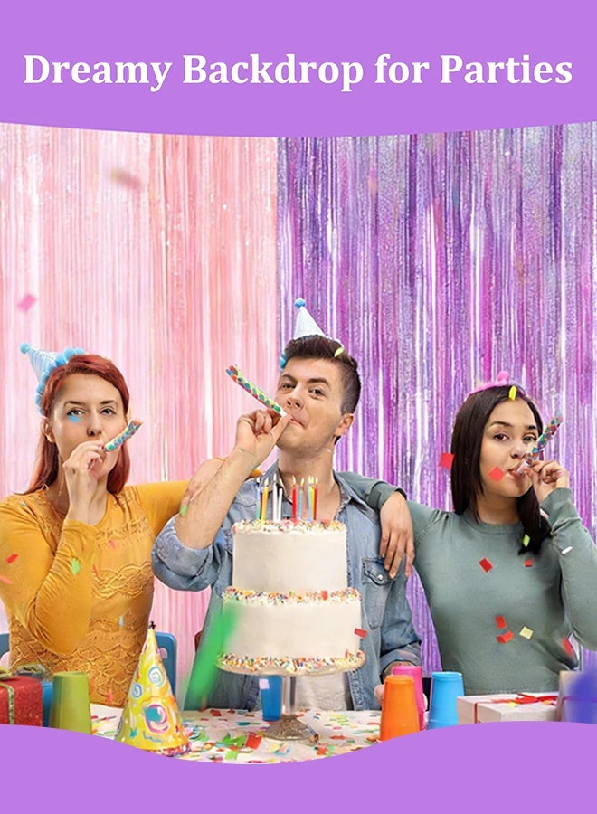 K Pop Demon Hunters Party Supplies, Shimmering Purplish Pink Foil Fringe Curtains for Party Decor Tinsel Backdrop for Photoshoot, Party Wall Decor with Glitter Streamers for Weddings, Baby Showers, Birthdays u0026 Stage Events - Image 3