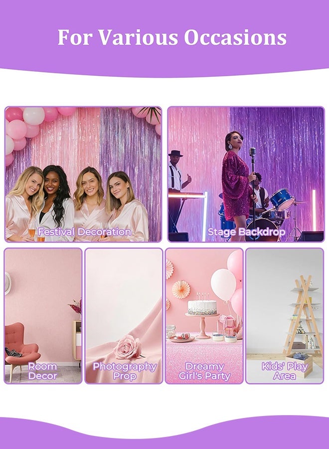 K Pop Demon Hunters Party Supplies, Shimmering Purplish Pink Foil Fringe Curtains for Party Decor Tinsel Backdrop for Photoshoot, Party Wall Decor with Glitter Streamers for Weddings, Baby Showers, Birthdays u0026 Stage Events - Image 5