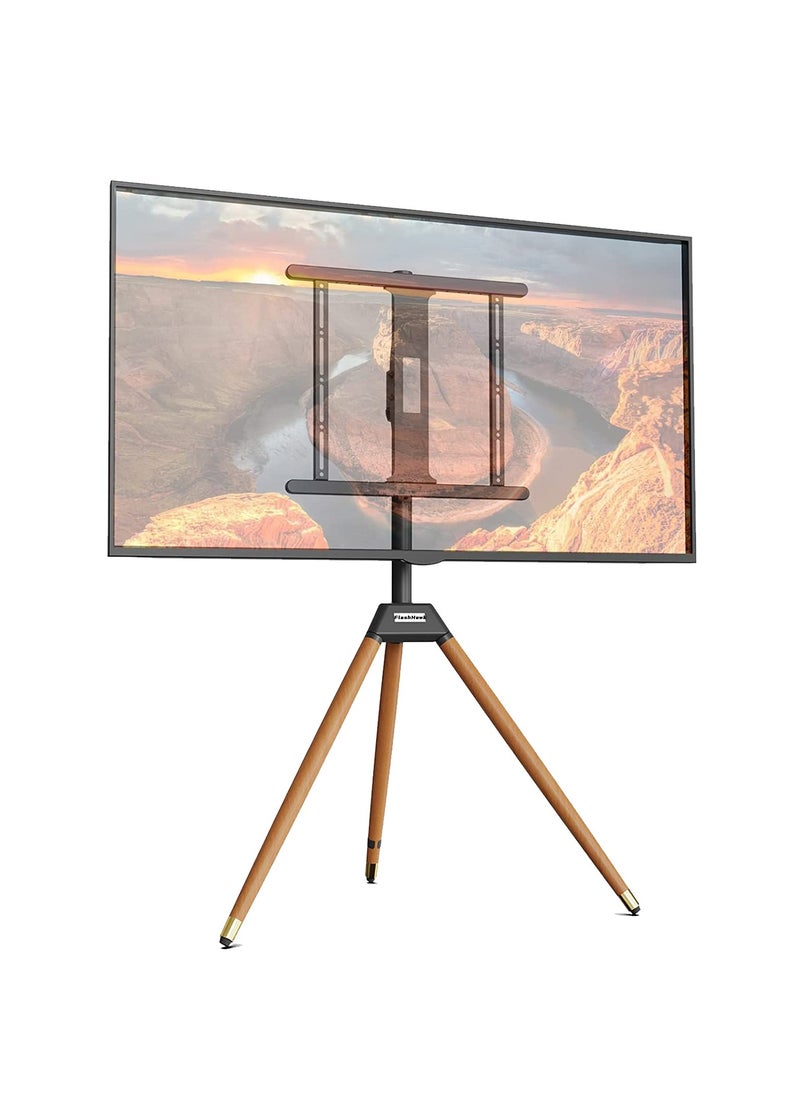 FlashHawk Tripod TV Stand with Swivel & Tilt, Wooden Tripod Base for 32-65 Inch Screens, Corner Floor TV Stand with Safety Rope and Cable Management for Living Room, Bedroom, Studio-Black  - Image 1