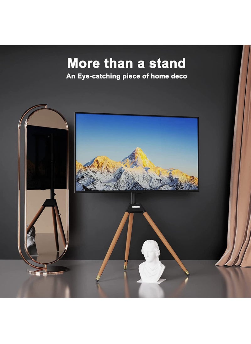 FlashHawk Tripod TV Stand with Swivel & Tilt, Wooden Tripod Base for 32-65 Inch Screens, Corner Floor TV Stand with Safety Rope and Cable Management for Living Room, Bedroom, Studio-Black  - Image 2