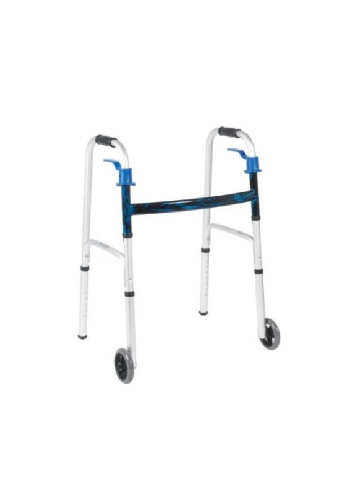 MEDIA6 Folding Walker With 5" Wheels - Blue
