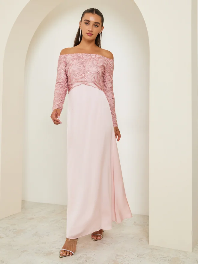 Styli  Styli Women Off Shoulder Embellished Maxi Party Dress for Women | Best Price UAE