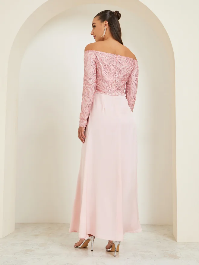 Styli  Styli Women Off Shoulder Embellished Maxi Party Dress for Women | Best Price UAE