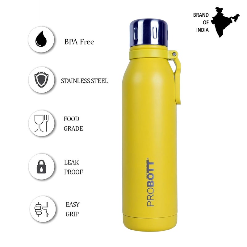 PROBOTT Probott Bolt Flask 700ml Thermosteel Hot & Cold Thermos Vacuum Flask Water Bottle for Girls, Yellow | Screw Cap | Leakproof | Gym | Sports | Office | College | School | Travel | Water, Tea, Coffee  - Image 3