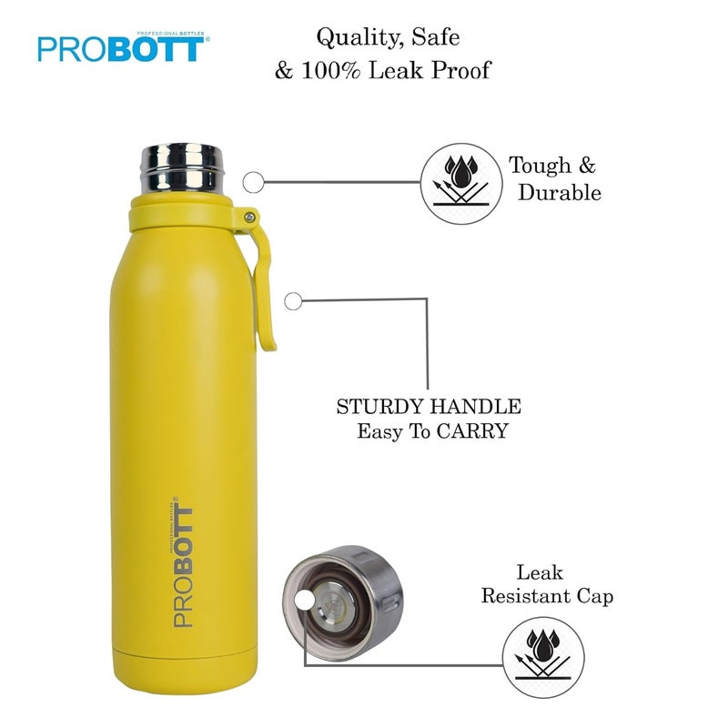 PROBOTT Probott Bolt Flask 700ml Thermosteel Hot & Cold Thermos Vacuum Flask Water Bottle for Girls, Yellow | Screw Cap | Leakproof | Gym | Sports | Office | College | School | Travel | Water, Tea, Coffee  - Image 2