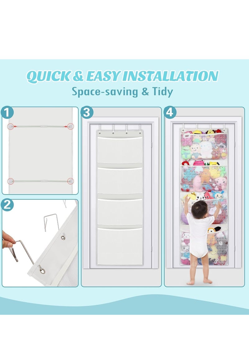 TRASSLE Storage for Stuffed Animals,Over Door Organizer for Stuffies, Baby Accessories, and Toy Plush Storage, Easy Installation with Breathable Grid Hanging Kids Toy Storage Organizer  - Image 4