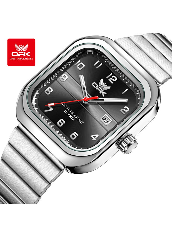 او بي كي ساعة OPK، ساعة كوارتز أنيقة وعملية، مقاومة للماء بتقويم واحد، للرجال - سوار فولاذي 6040 أسود، مينا سوداء. - Image 1