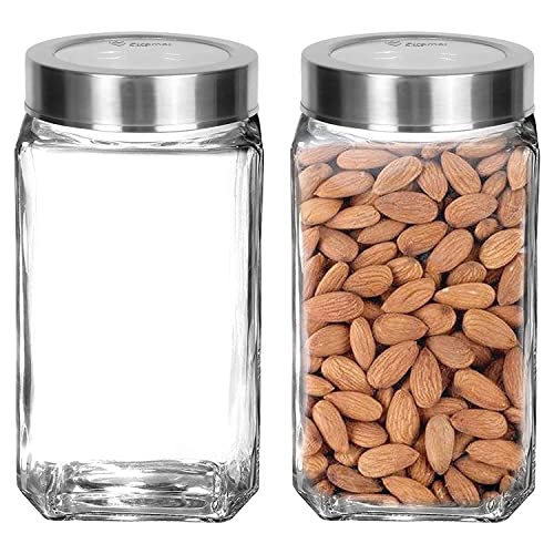 Vency Piramal Glass Cubical Square 1 Ltr Transparent Glass Jars & Containers for Kitchen Pantry- Storage with Lid (1 Ltr, Set Of 2) - Image 1