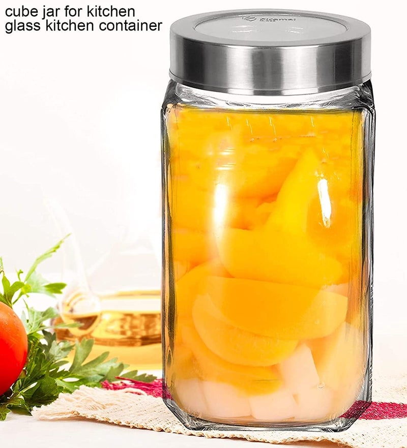 Vency Piramal Glass Cubical Square 1 Ltr Transparent Glass Jars & Containers for Kitchen Pantry- Storage with Lid (1 Ltr, Set Of 2) - Image 2