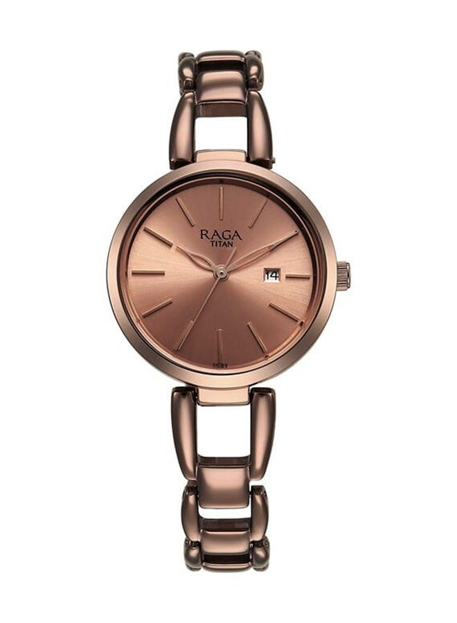 TITAN Raga Viva Quartz Analog With Date Rose Gold Dial Brown Metal Strap Watch For Women 2642Qm01  - Image 1