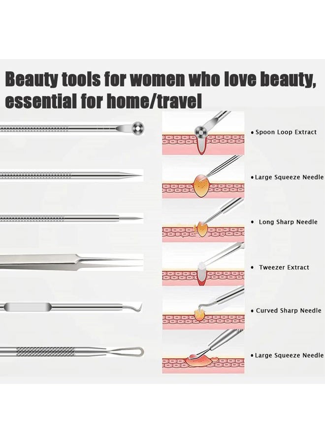 BLAAROOM Pimple Popper Tool Kit, 6 Pcs Blackhead Remover Acne Needle Tools Set Removing Treatment Comedone Whitehead Popping Zit for Nose Face Skin Blemish Extractor Tool - Silver - Image 4