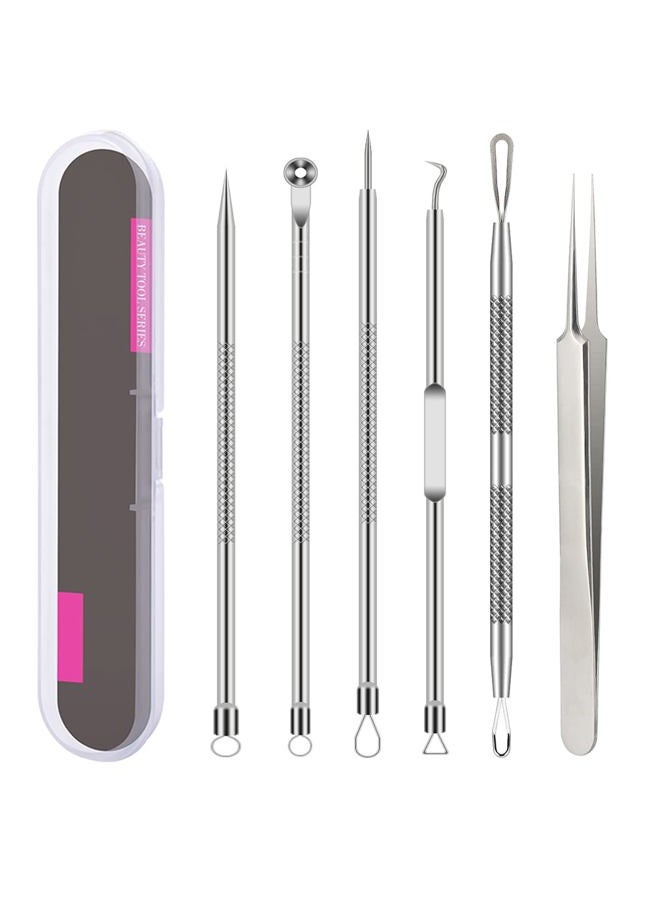 BLAAROOM Pimple Popper Tool Kit, 6 Pcs Blackhead Remover Acne Needle Tools Set Removing Treatment Comedone Whitehead Popping Zit for Nose Face Skin Blemish Extractor Tool - Silver - Image 1